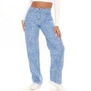FASHION NOVA Laser Cut Zebra Print Wide Leg Jeans